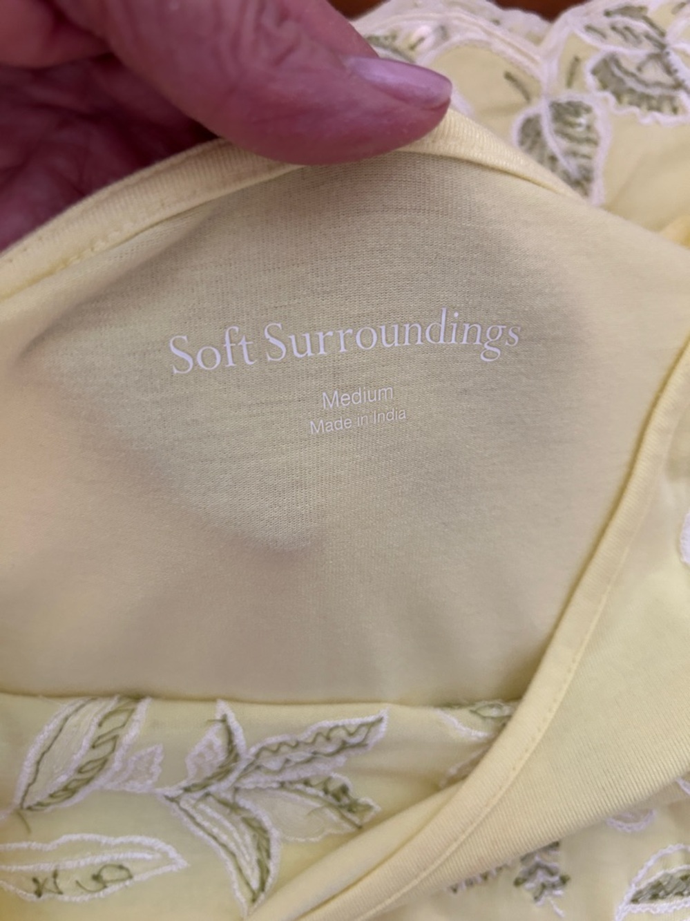 Soft Surroundings 3/4 Sleeve Embellished Lemon Yellow Flowy Top. Medium - Picture 6 of 8